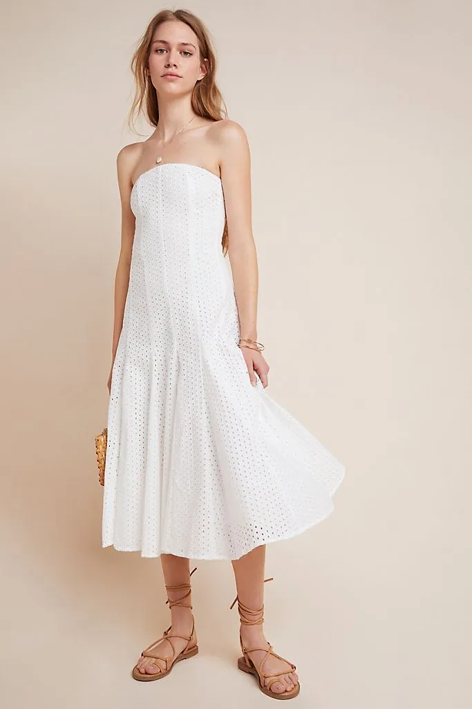 Lelia Eyelet Midi Dress (White)