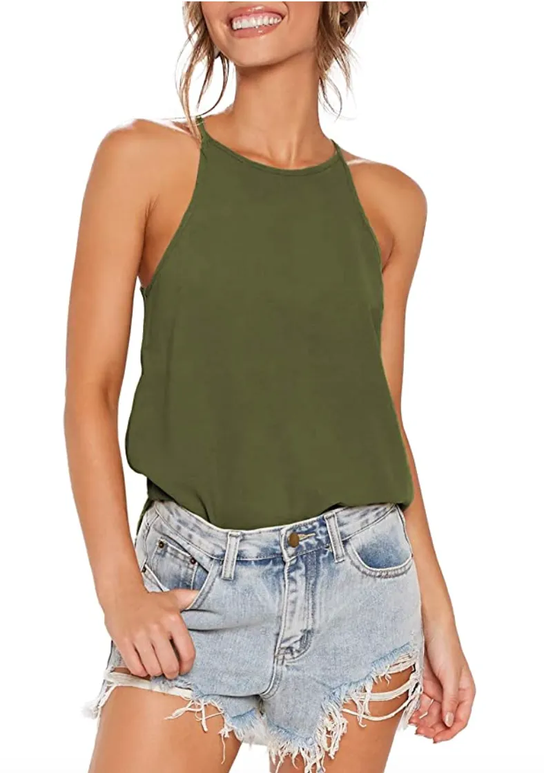 LouKeith Women's Sleeveless Halter Racerback Tank (Olive)