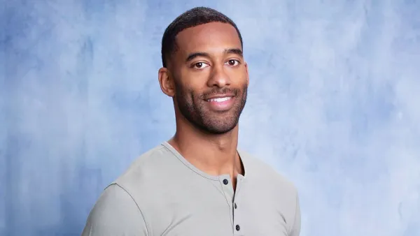 Matt James Becoming the First Black Bachelor Casting News Blue Background