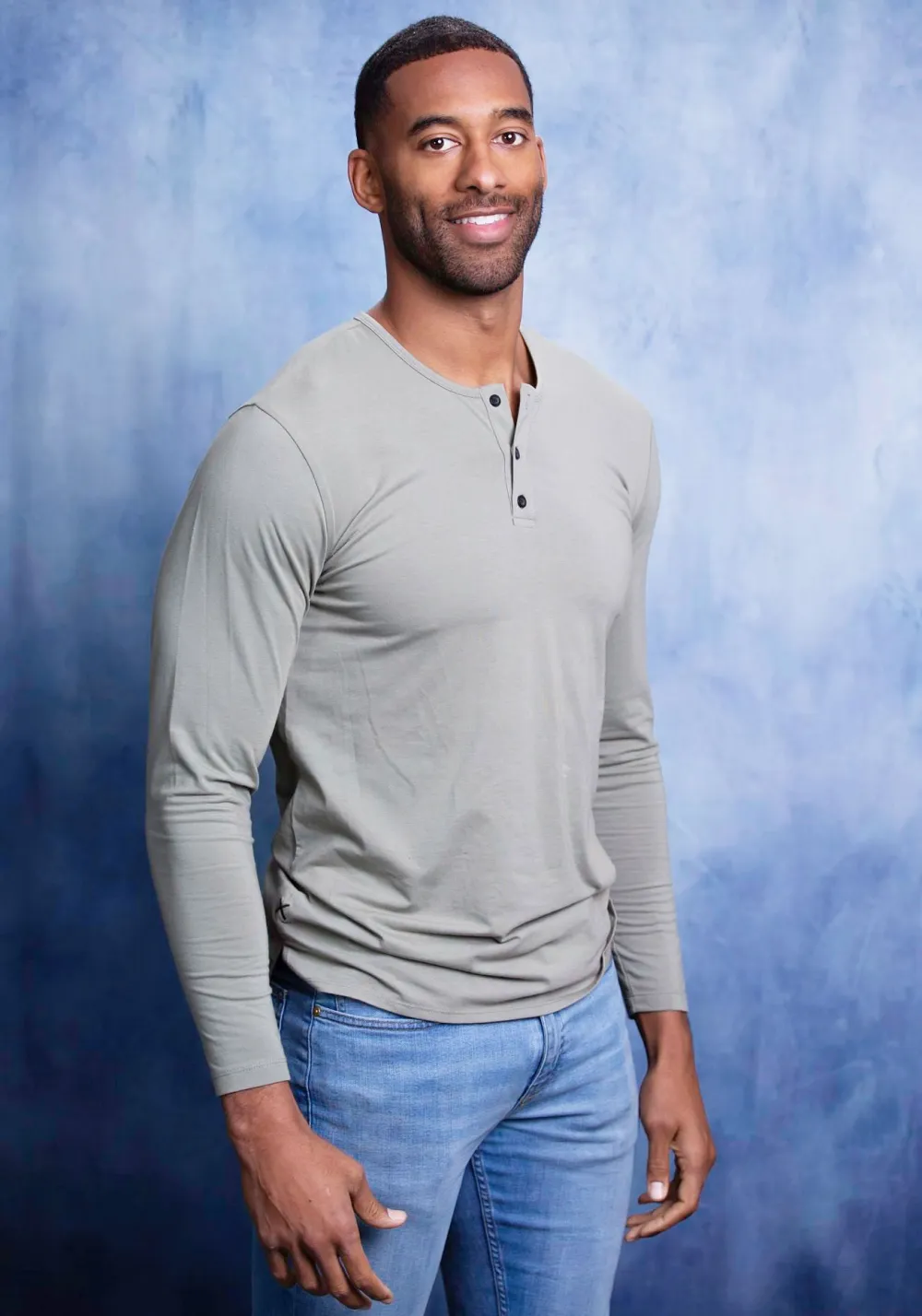 Matt James Becoming the First Black Bachelor Casting News Blue Background