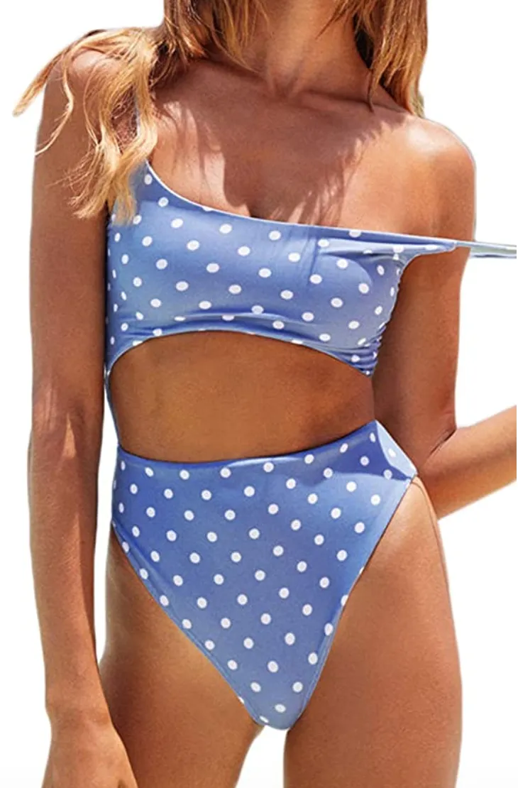 Meyeeka Women's Scoop Neck Cut Out One Piece Swimsuit (Blue)