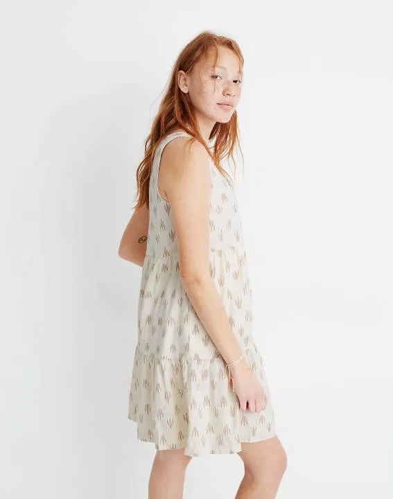 Sleeveless Button-Front Tiered Mini Dress in Ikat