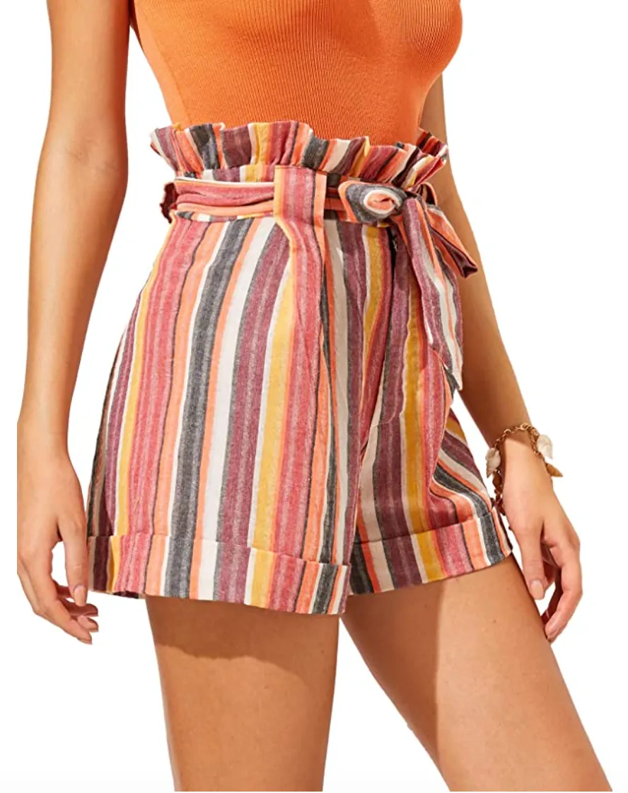 SweatyRocks Women's Casual Elastic Waist Striped Summer Beach Shorts