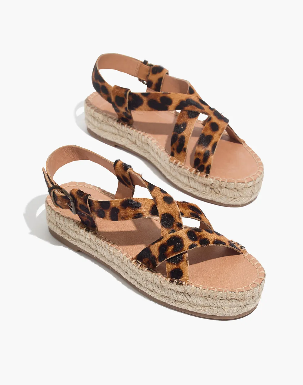 The Malia Espadrille Sandal in Leopard Calf Hair