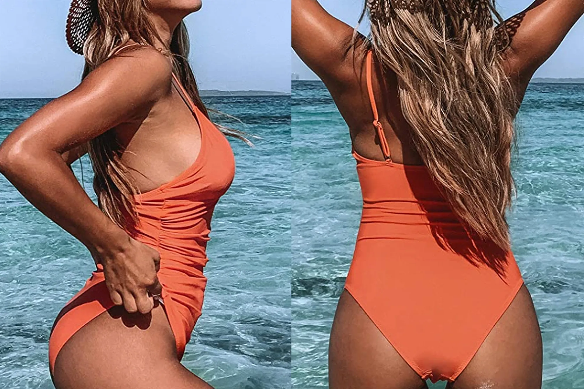 CUPSHE Women's Shirring Design V-Neck Low Back One Piece Swimsuit