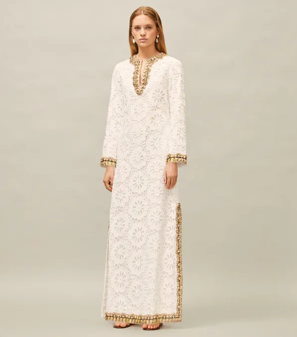 Embellished Lace Caftan Dress
