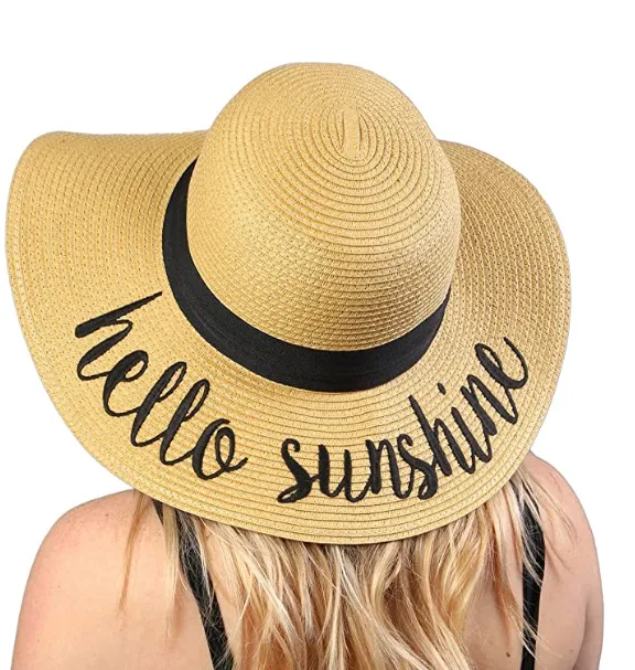Funky Junque Women&rsquo;s Bold Cursive Embroidered Adjustable Beach Floppy Sun Hat