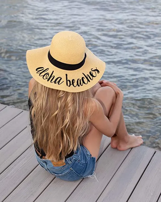 Funky Junque Women&rsquo;s Bold Cursive Embroidered Adjustable Beach Floppy Sun Hat