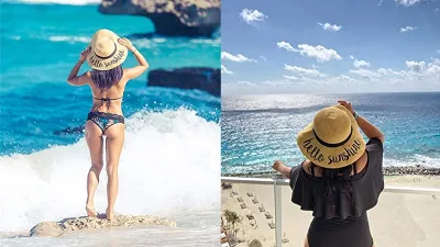 Funky Junque Women’s Bold Cursive Embroidered Adjustable Beach Floppy Sun Hat