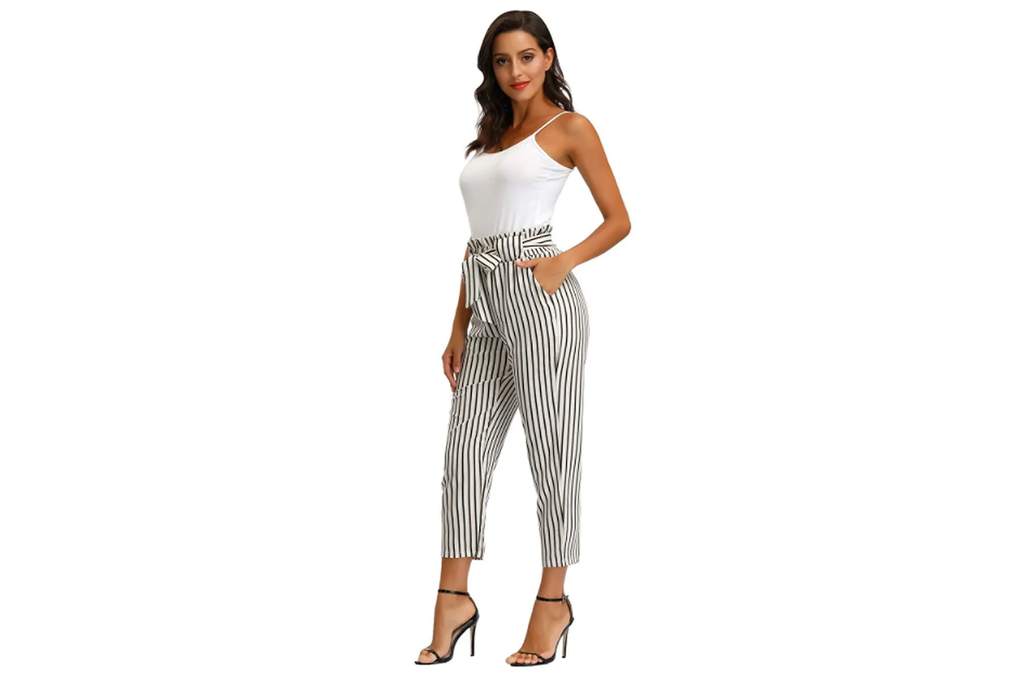 GRACE KARIN Women's Cropped Paper Bag Waist Pants with Pockets