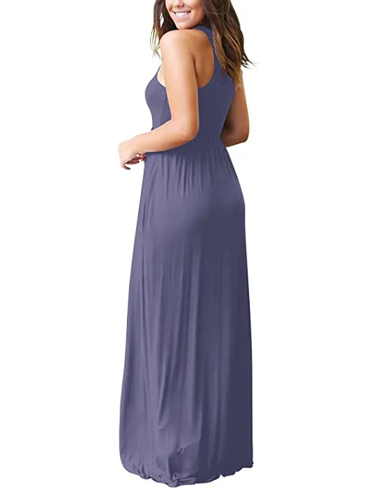 GRECERELLE Women's Sleeveless Racerback Loose Plain Maxi Dress (Purple Gray)