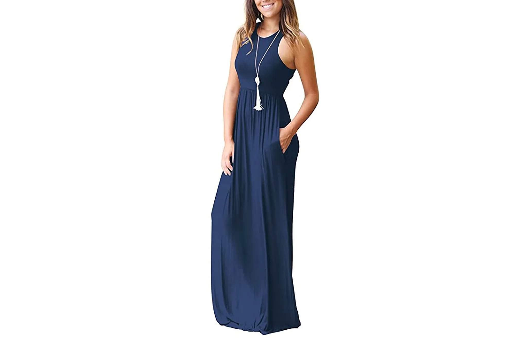 GRECERELLE Women's Sleeveless Racerback Loose Plain Maxi Dress