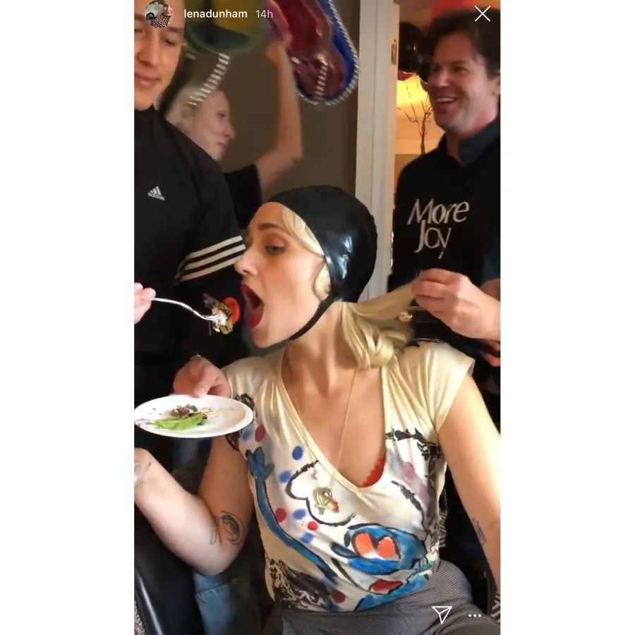 Jemima Kirke eating while getting ready