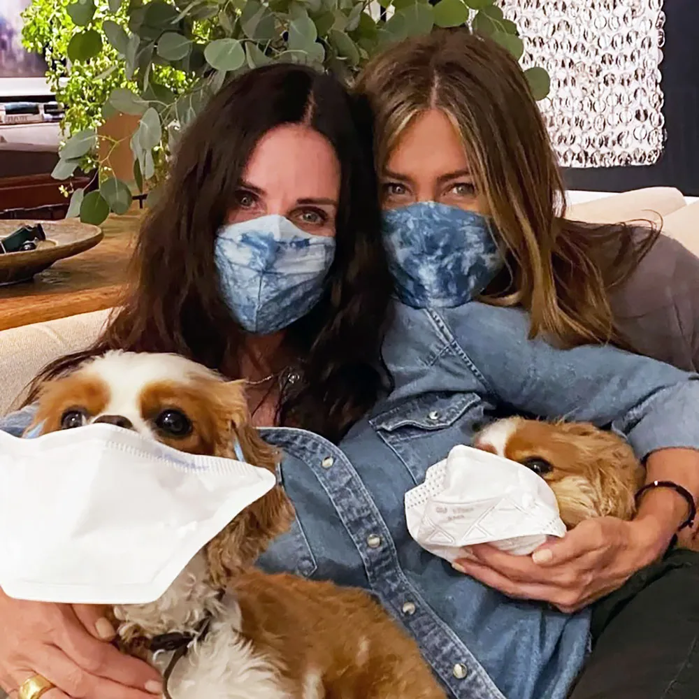 Jennifer Aniston and Courteney Cox Wear Matching Tie-Dye Face Masks