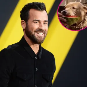 Justin Theroux Teaches His Dog Kuma How to Eat Watermelon p