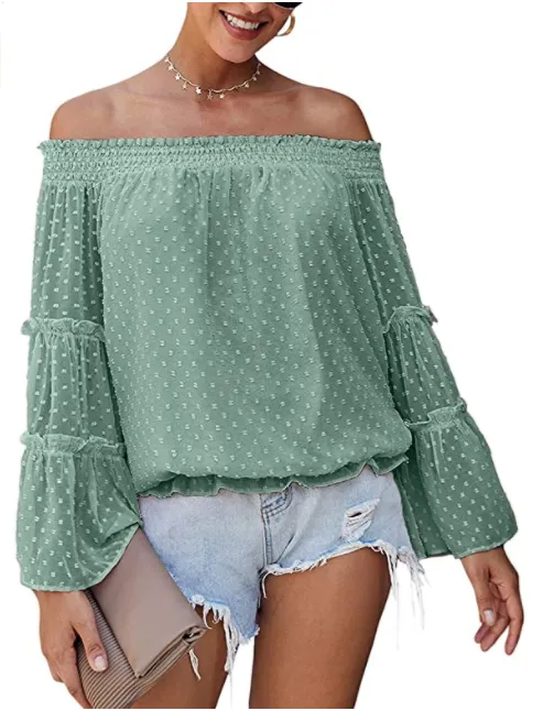 KIRUNDO 2020 Women&rsquo;s Spring Summer Chiffon Blouse (Green)