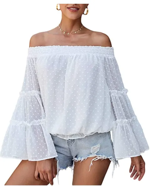 KIRUNDO 2020 Women&rsquo;s Spring Summer Chiffon Blouse (White)