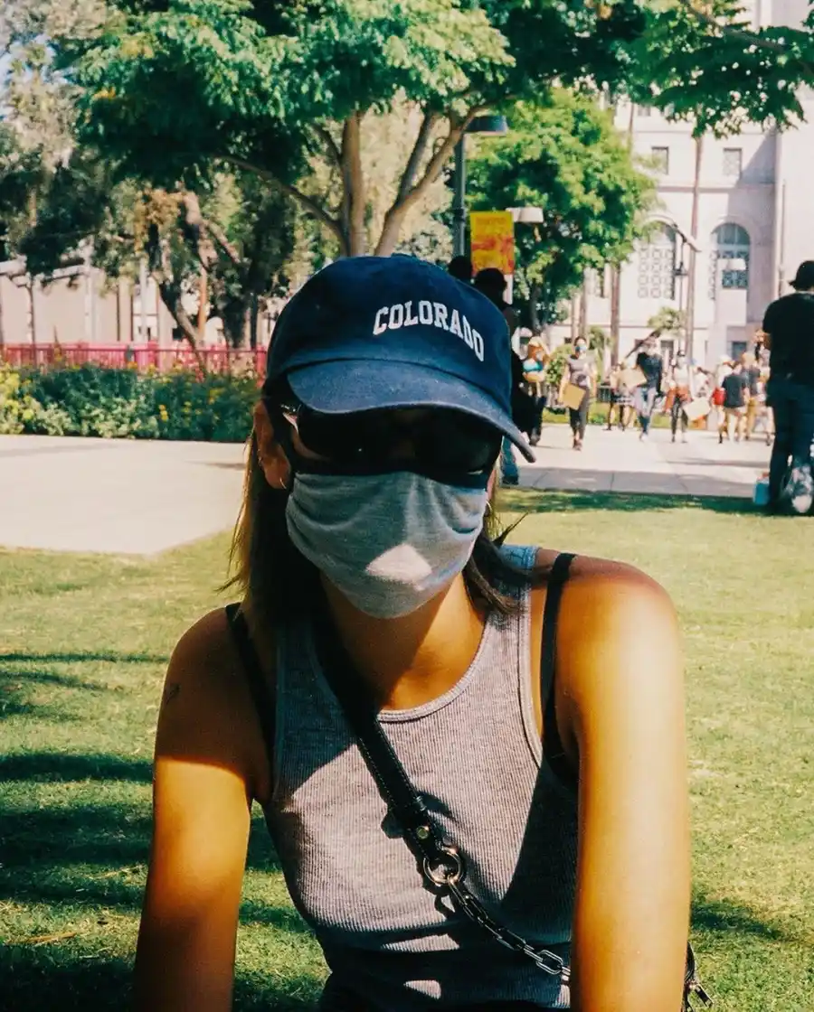 Kaia Gerber wearing a mask