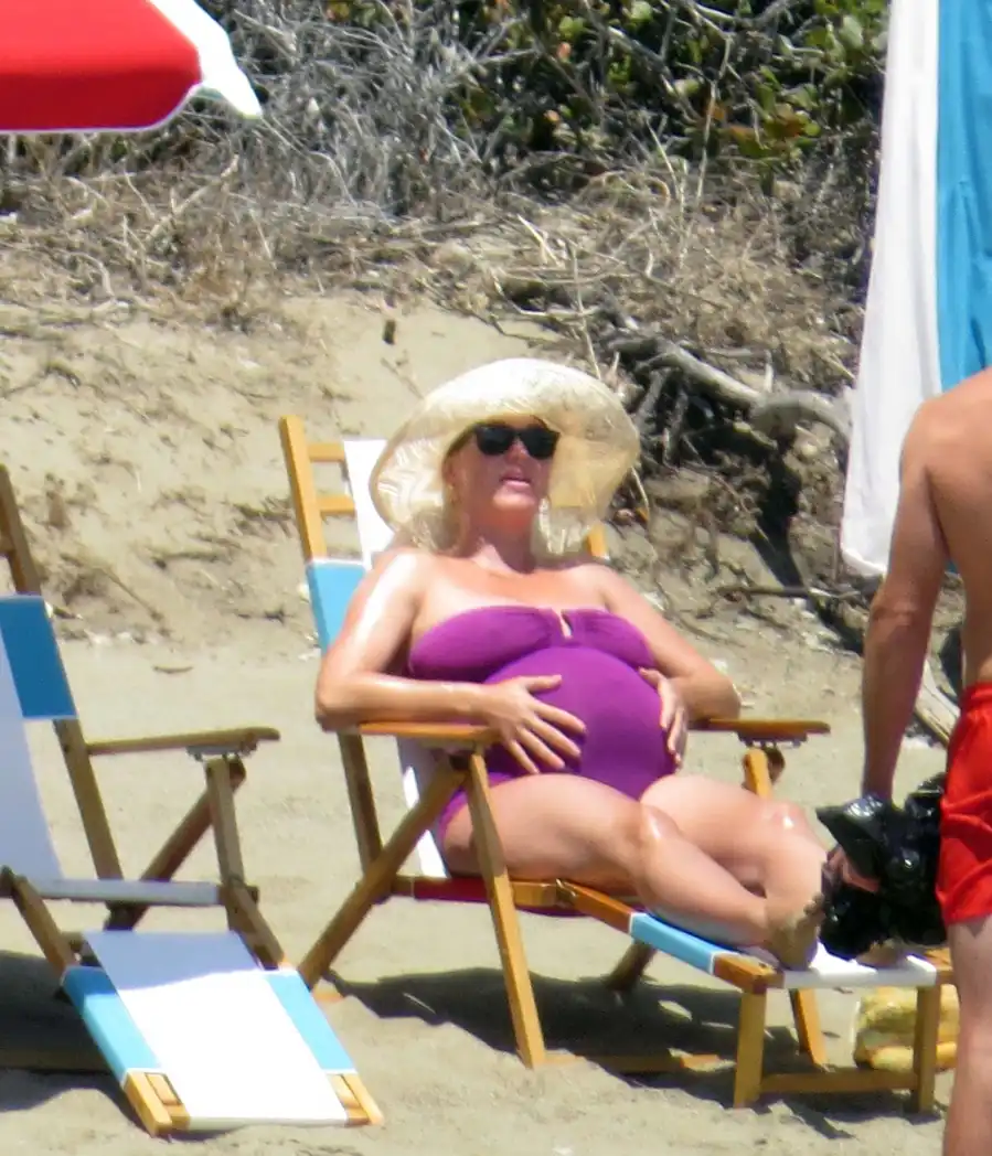 Katy Perry Puts Her Baby Bump on Full Display in Purple Swimsuit