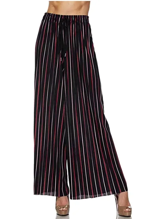 Made By Johnny Women's Premium Pleated Maxi Wide Leg Palazzo Pants