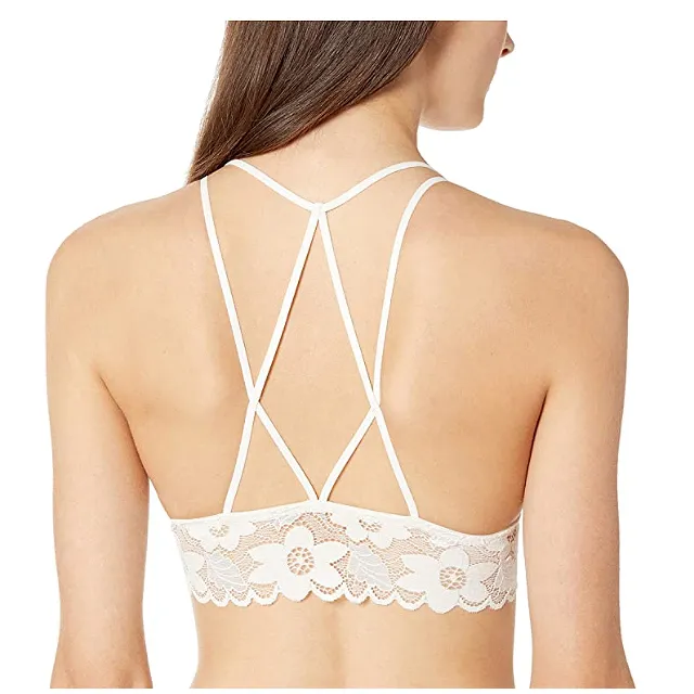 Mae Women's Multi Strappy Back Lace Bralette (Floral Ivory)