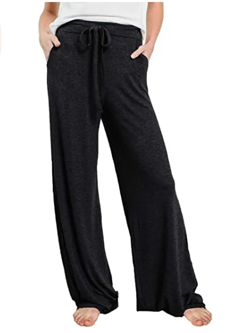 PRETTYGARDEN Women&rsquo;s Casual Drawstring Waist Stretchy Loose Lounge Pants (Black)