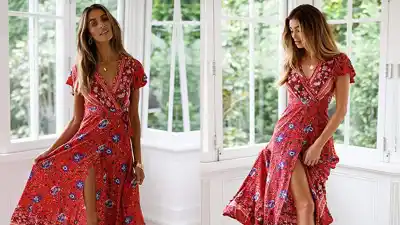 PRETTYGARDEN Women’s Summer V Neck Wrap Vintage Floral Print Dress