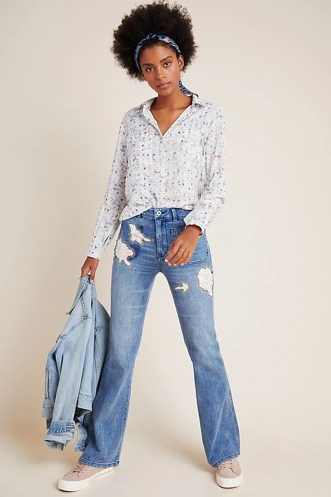 Pilcro High-Rise Rose Patchwork Bootcut Jeans