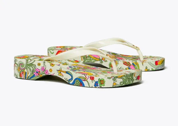Printed Carved-Wedge Flip-Flop