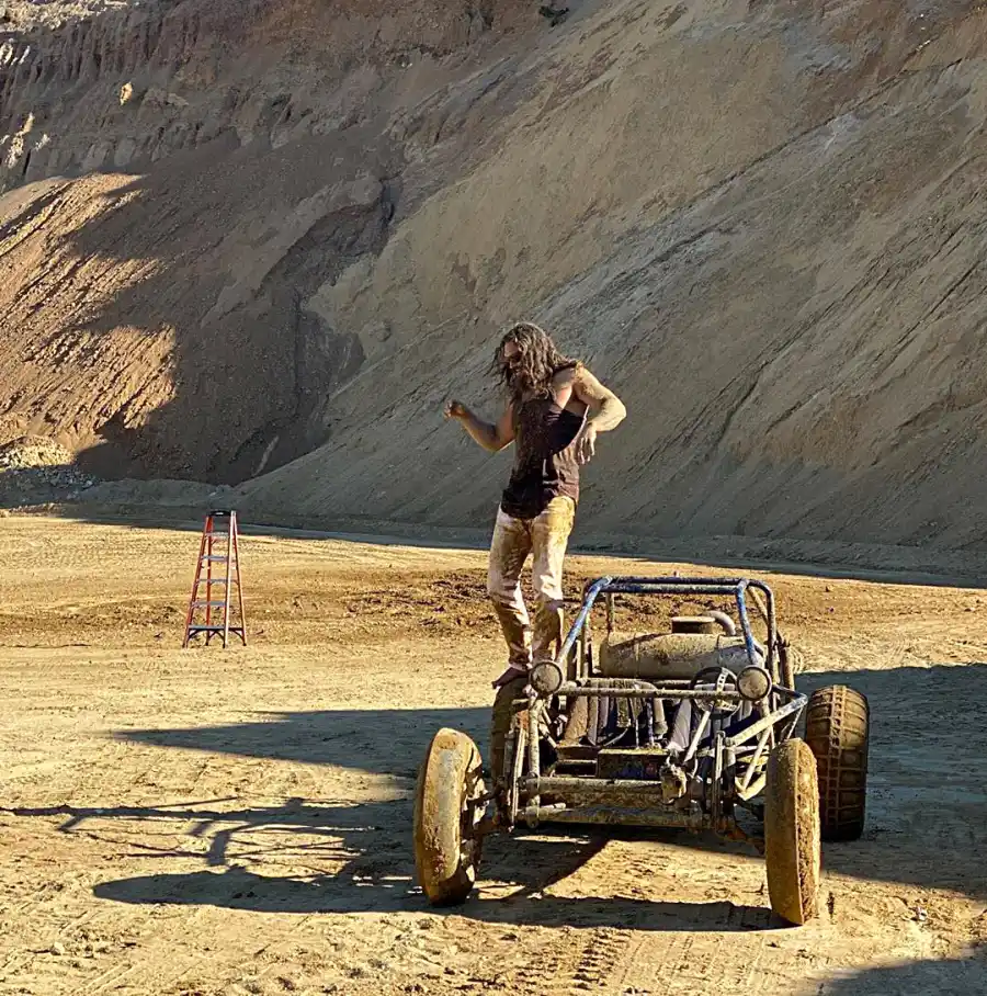 Shirtless Jason Momoa Gets Hosed Down After Muddy Dune Buggy Ride