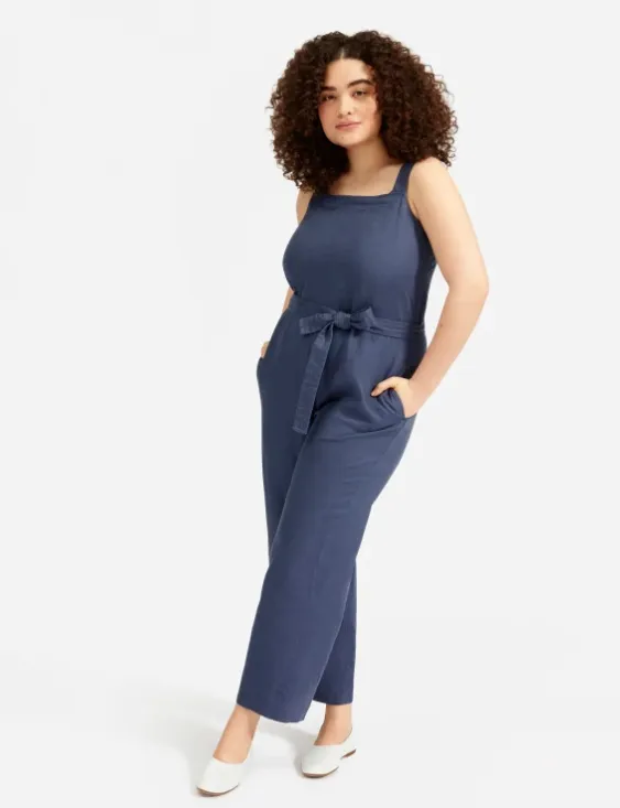 The Linen Square-Neck Jumpsuit (Blue Indigo)