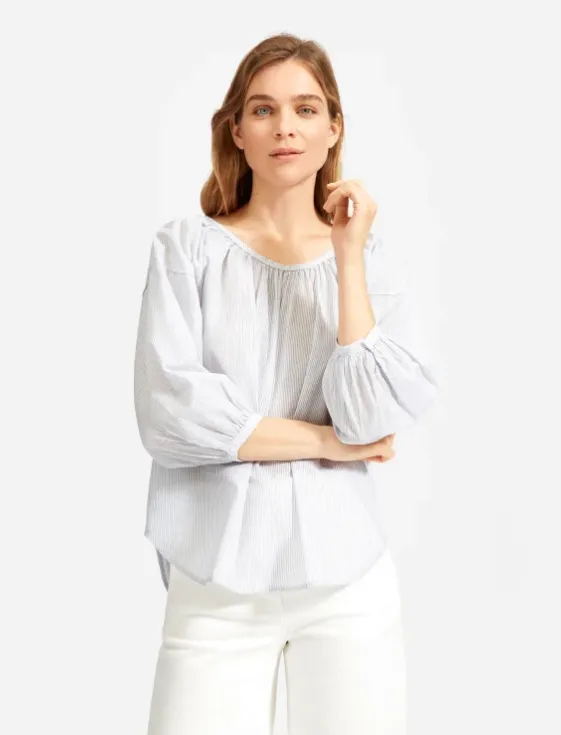 The Ruched Air Blouse (White Multi Stripe)