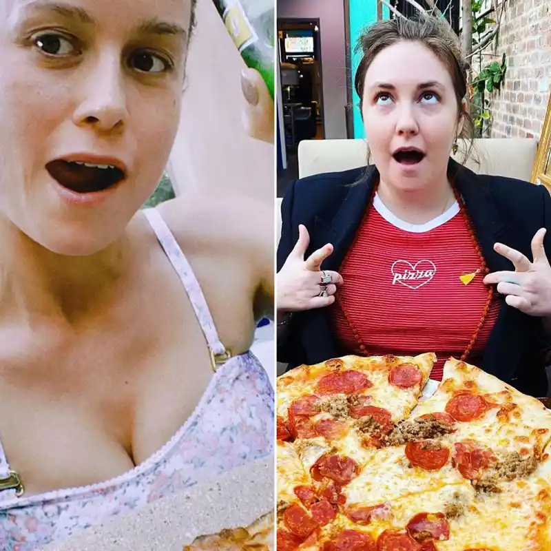 Celebrities Who Love Pizza Brie Larson and Lena Dunham