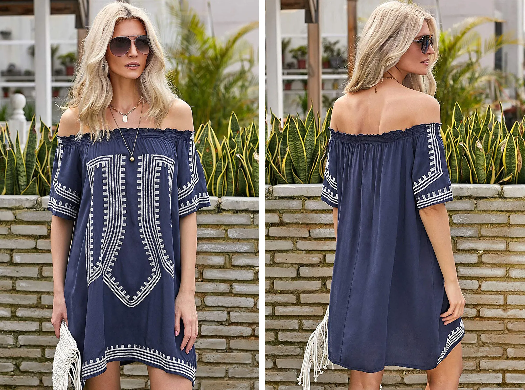 GOSOPIN Bohemian Vibe Geometric Print Off The Shoulder Beach Dress