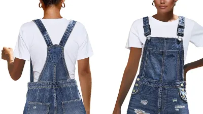 Luvamia Ripped Short Overalls