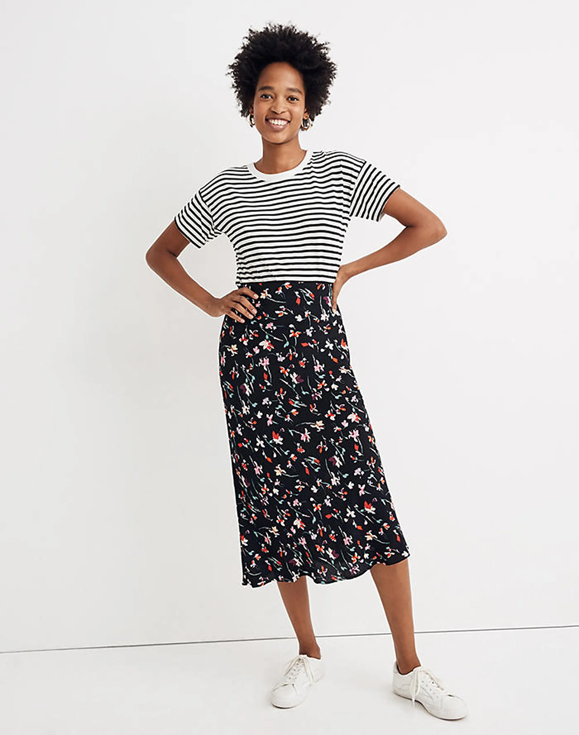 Midi Slip Skirt in Drifting Flowers