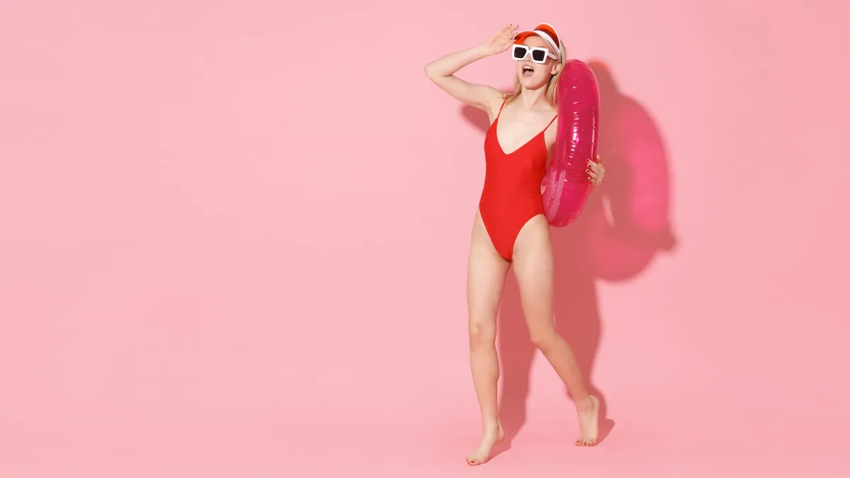 one-piece swimsuit stock photo