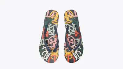 Printed Thin Flip-Flop in Perfect Navy/Medley Logo