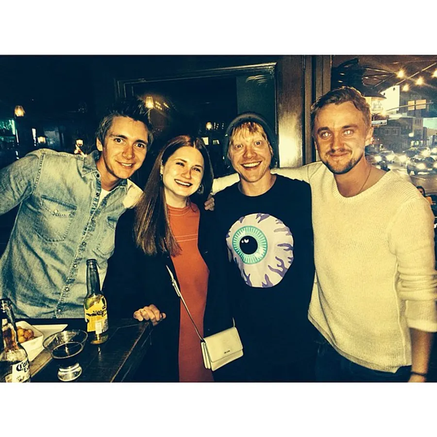 James Phelps Bonnie Wright Rupert Grint and Tom Felton Harry Potter Stars Reunite Over the Years