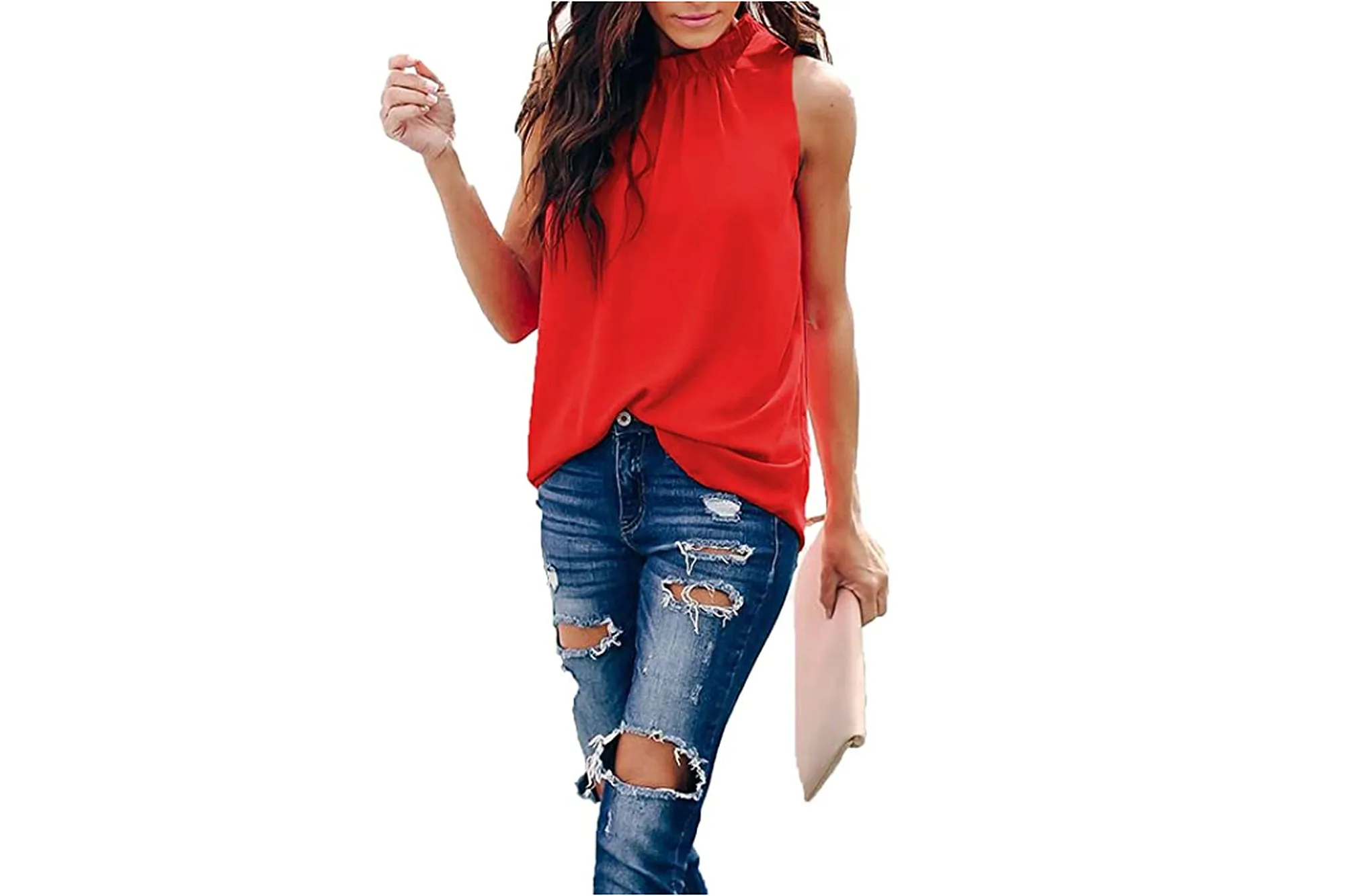 Allimy Women's Summer Ruffle Trim Neckline Tank Top