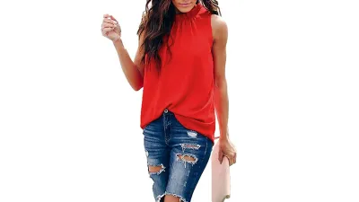 Allimy Women's Summer Ruffle Trim Neckline Tank Top