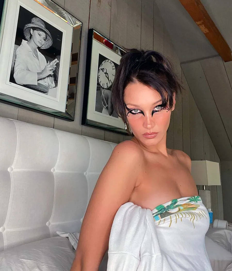 Bella Hadid Shows Off Her Fierce Makeup Artist Skills Nearly Naked