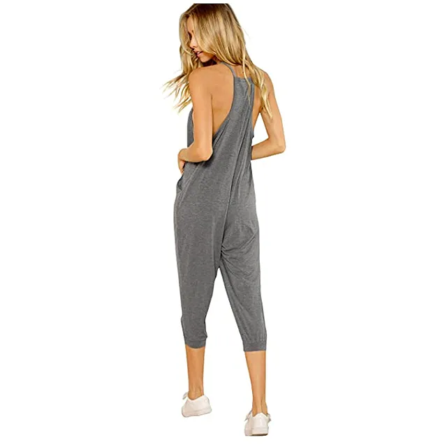 DIDK Women's V Neck Spaghetti Strap Harem Leg Cami Jumpsuit