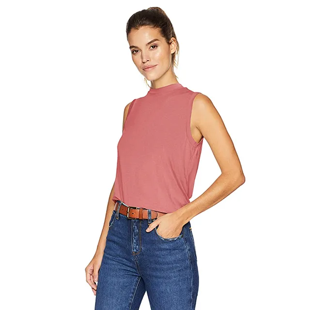 Daily Ritual Women's Jersey Sleeveless Boxy Mock-Neck Shirt (Dusty Pink)