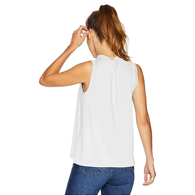Daily Ritual Women's Jersey Sleeveless Boxy Mock-Neck Shirt (White)