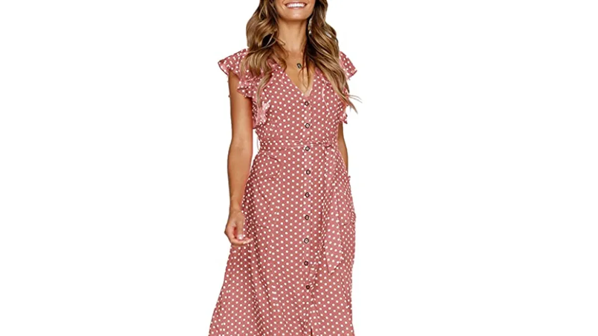MITILLY Women's Summer Boho Polka Dot Sleeveless V Neck Swing Midi Dress