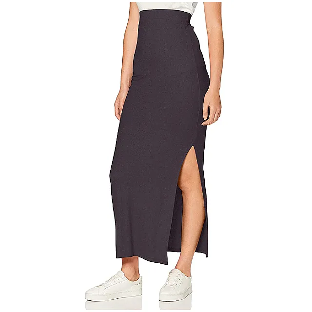 Meraki Women's Rib Maxi Skirt (Gray Blackened Pearl)