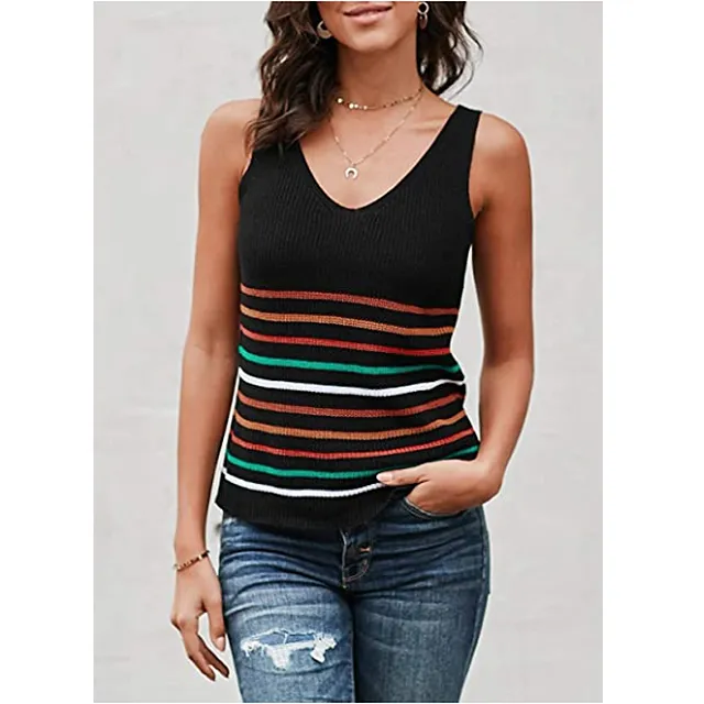 Paitluc Women's V Neck Sleeveless Tank Top (Black)