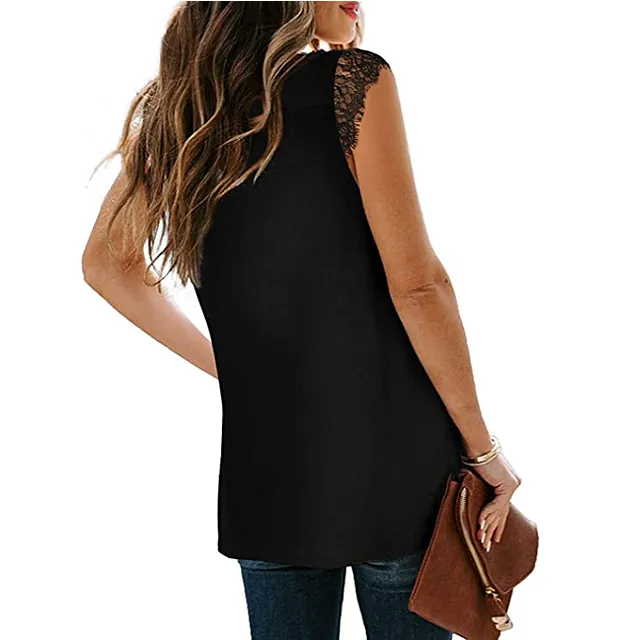 XIEERDUO Women's V Neck Lace Tank Top (Black)