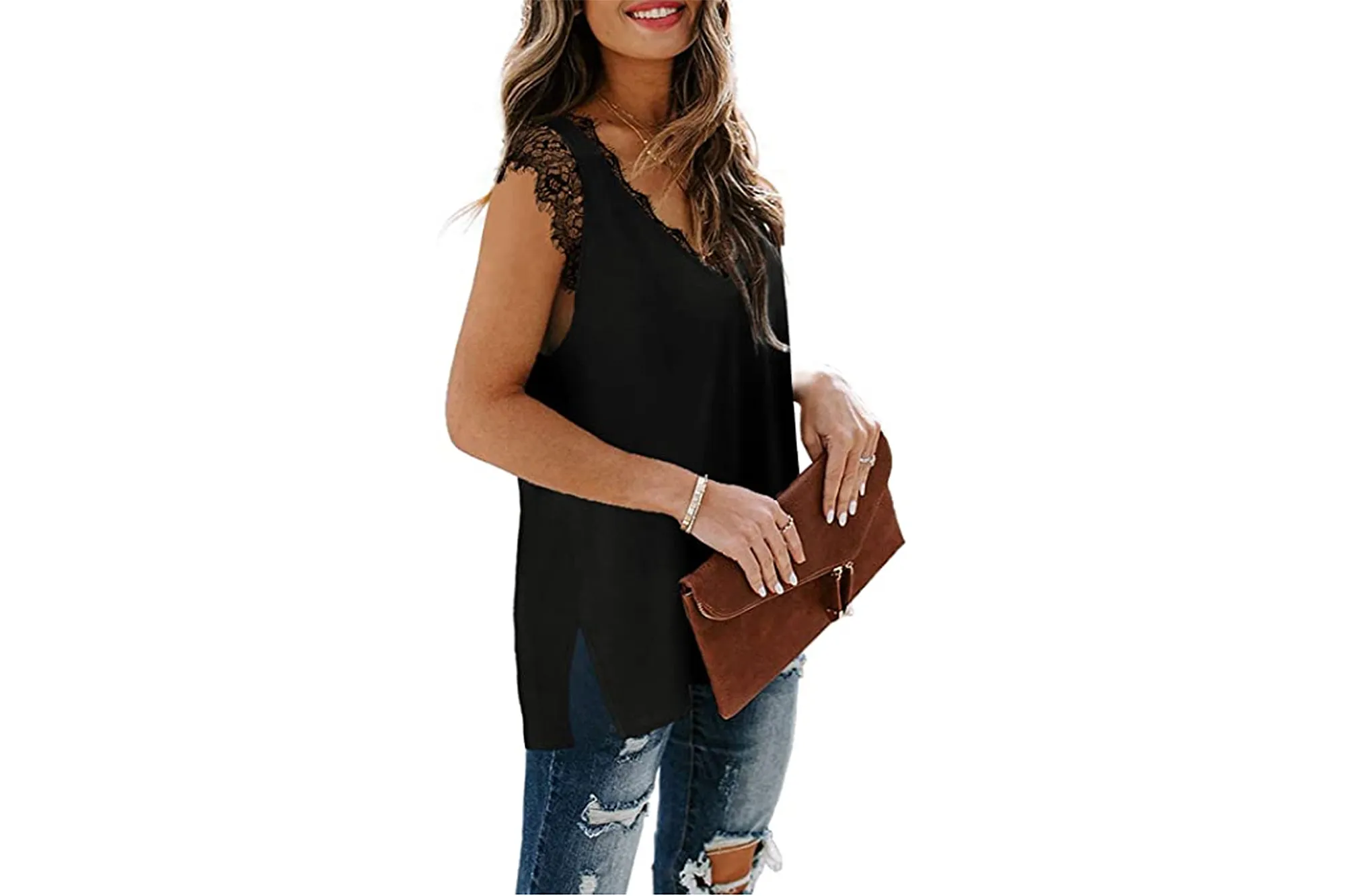 XIEERDUO Women's V Neck Lace Tank Top